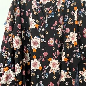 Fall Floral Black Blouse with bell sleeves